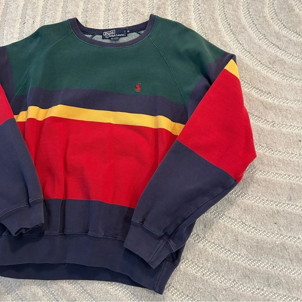 Vintage Polo Ralph Lauren Colorful Stripe Crewneck Sweatshirt *Rare - M